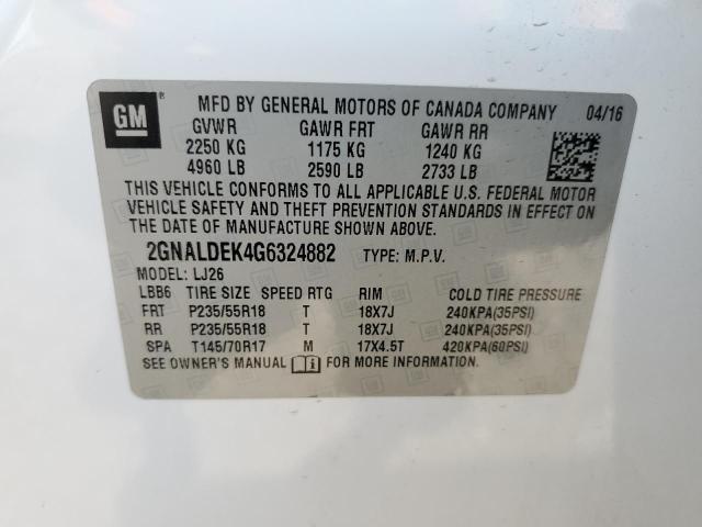 Photo 10 from auction – 2016 CHEVROLET EQUINOX LT with VIN 2GNALDEK4G6324882