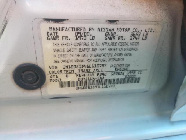 Photo 10 from auction – 2001 NISSAN SENTRA SE with VIN 3N1BB51D91L110747