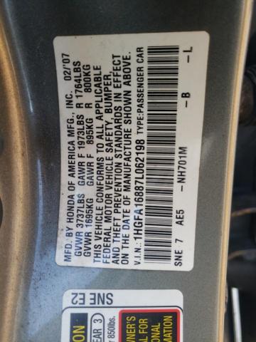 Photo 10 from auction – 2007 HONDA CIVIC EX with VIN 1HGFA16887L062198