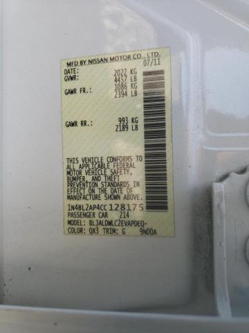 Photo 10 from auction – 2012 NISSAN ALTIMA SR with VIN 1N4BL2AP4CC128175