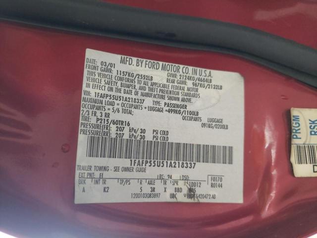 Photo 10 from auction – 2001 FORD TAURUS SES with VIN 1FAFP55U51A218337