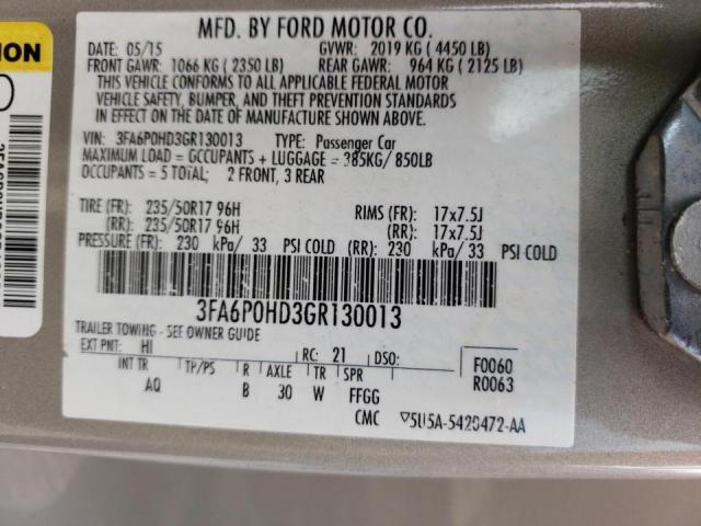 Photo 10 from auction – 2016 FORD FUSION SE with VIN 3FA6P0HD3GR130013