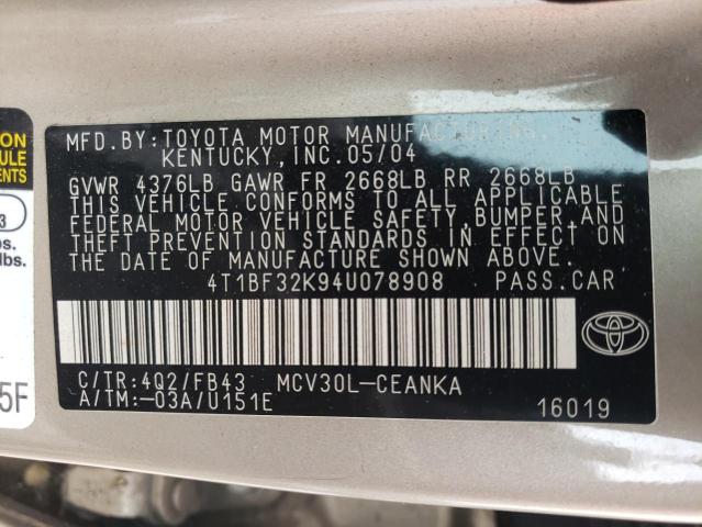 Photo 10 from auction – 2004 TOYOTA CAMRY LE with VIN 4T1BF32K94U078908
