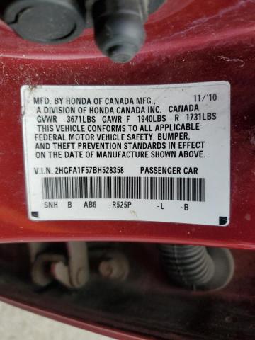 Photo 10 from auction – 2011 HONDA CIVIC LX with VIN 2HGFA1F57BH528358