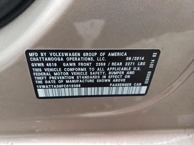 Photo 10 from auction – 2015 VOLKSWAGEN PASSAT S with VIN 1VWAT7A38FC013368