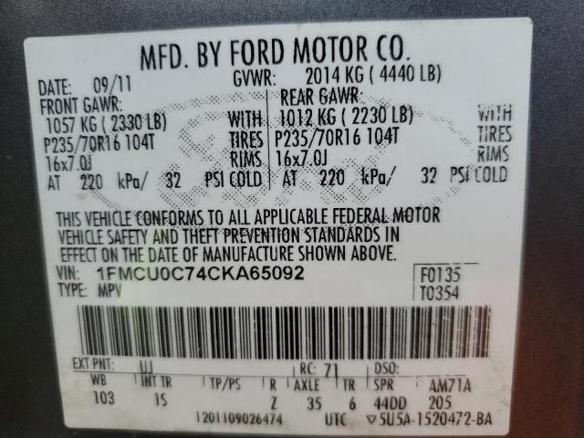 Photo 10 from auction – 2012 FORD ESCAPE XLS with VIN 1FMCU0C74CKA65092