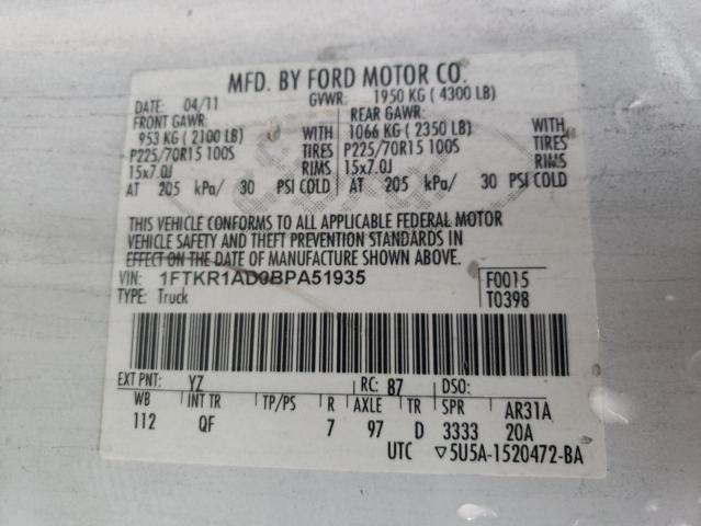 Photo 10 from auction – 2011 FORD RANGER with VIN 1FTKR1AD0BPA51935