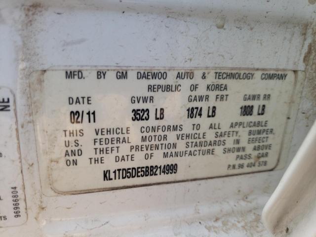 Photo 10 from auction – 2011 CHEVROLET AVEO LS with VIN KL1TD5DE5BB214999