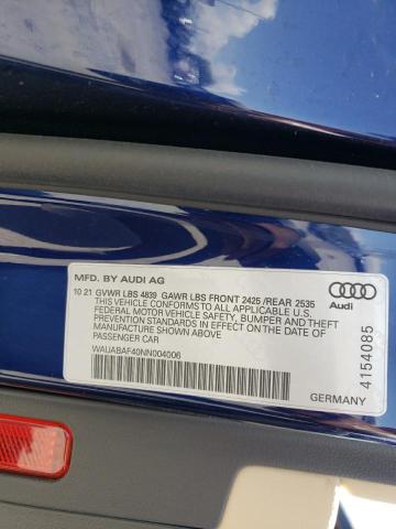 Photo 10 from auction – 2022 AUDI A4 PREMIUM with VIN WAUABAF40NN004006