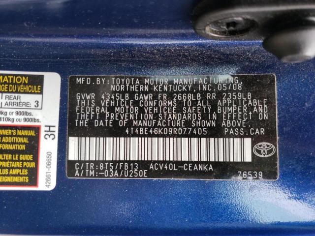 Photo 10 from auction – 2009 TOYOTA CAMRY BASE with VIN 4T4BE46K09R077405
