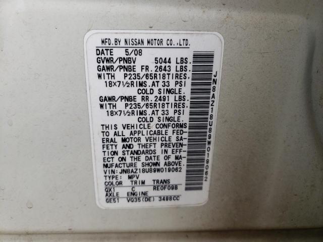 Photo 10 from auction – 2009 NISSAN MURANO S with VIN JN8AZ18U89W019062