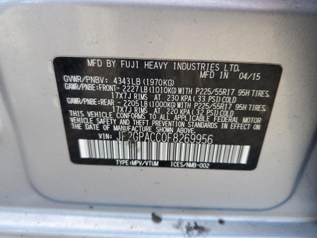Photo 10 from auction – 2015 SUBARU XV CROSSTR with VIN JF2GPACC0F8269956
