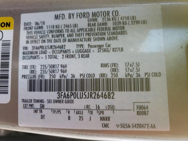 Photo 10 from auction – 2018 FORD FUSION SE with VIN 3FA6P0LU5JR264682