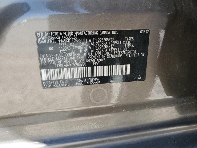Photo 10 from auction – 2012 TOYOTA RAV4 with VIN 2T3BF4DVXCW205880