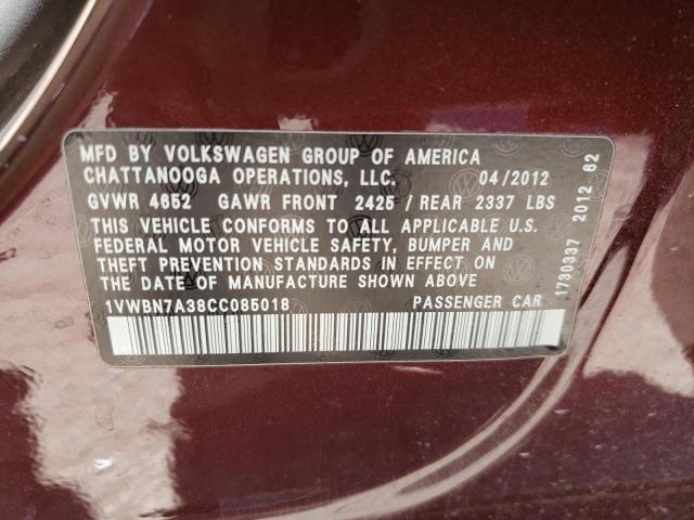 Photo 10 from auction – 2012 VOLKSWAGEN PASSAT SE with VIN 1VWBN7A38CC085018