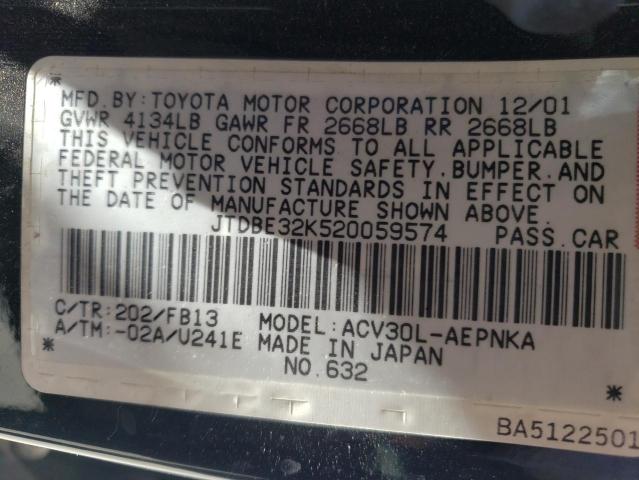 Photo 10 from auction – 2002 TOYOTA CAMRY LE with VIN JTDBE32K520059574