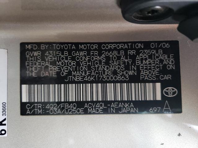 Photo 10 from auction – 2007 TOYOTA CAMRY CE with VIN JTNBE46K173000863