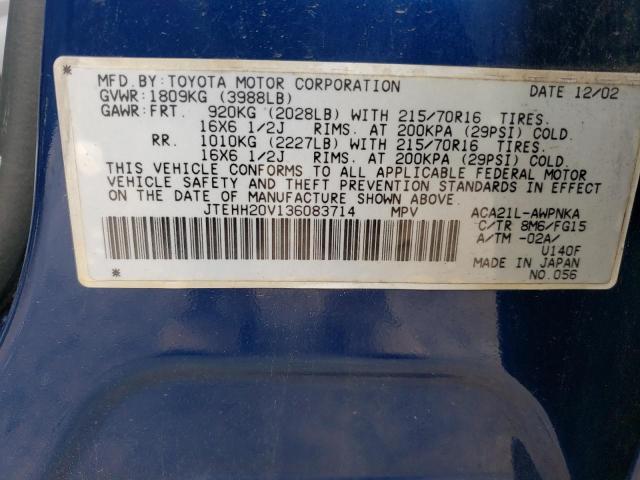 Photo 10 from auction – 2003 TOYOTA RAV4 with VIN JTEHH20V136083714