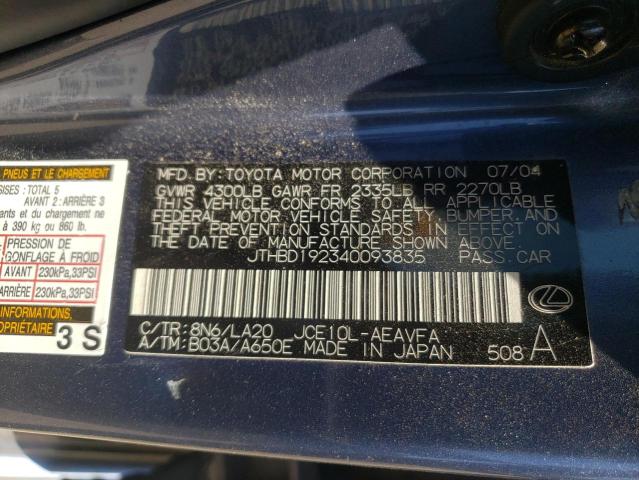 Photo 10 from auction – 2004 LEXUS IS 300 with VIN JTHBD192340093835