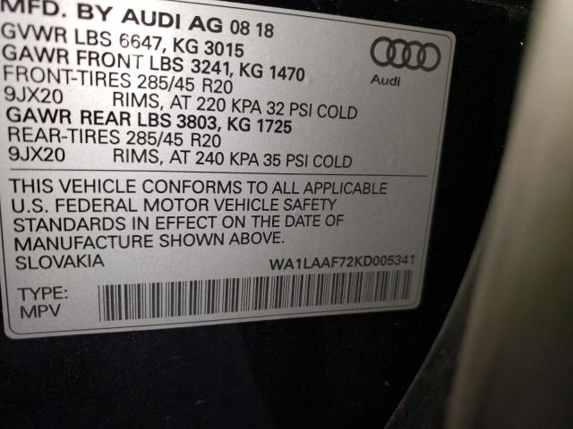 Photo 10 from auction – 2019 AUDI Q7 PREMIUM with VIN WA1LAAF72KD005341