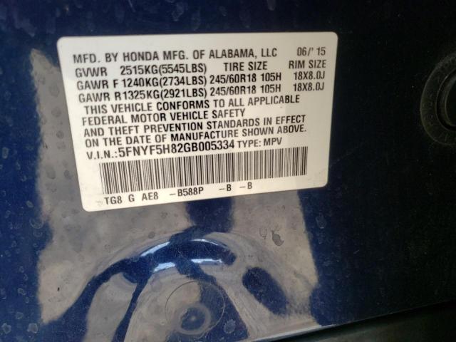 Photo 10 from auction – 2016 HONDA PILOT EXL with VIN 5FNYF5H82GB005334