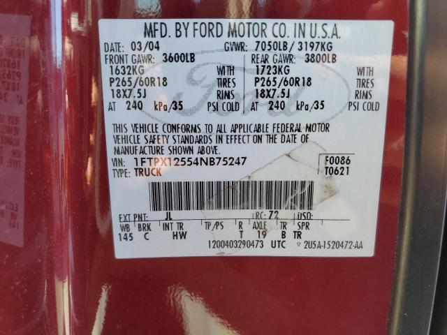 Photo 10 from auction – 2004 FORD F150 with VIN 1FTPX12554NB75247