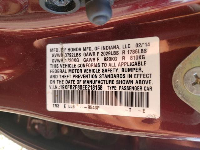 Photo 10 from auction – 2014 HONDA CIVIC EX with VIN 19XFB2F80EE218158