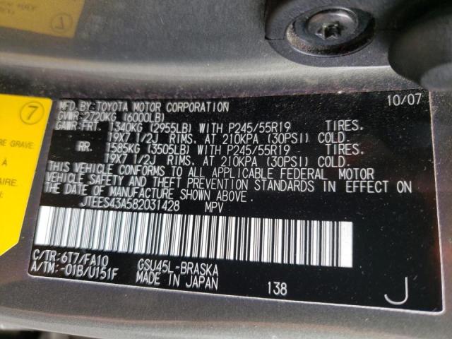Photo 10 from auction – 2008 TOYOTA HIGHLANDER with VIN JTEES43A582031428