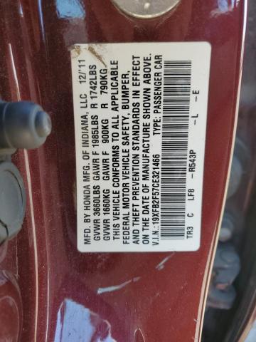 Photo 10 from auction – 2012 HONDA CIVIC with VIN 19XFB2F57CE321466
