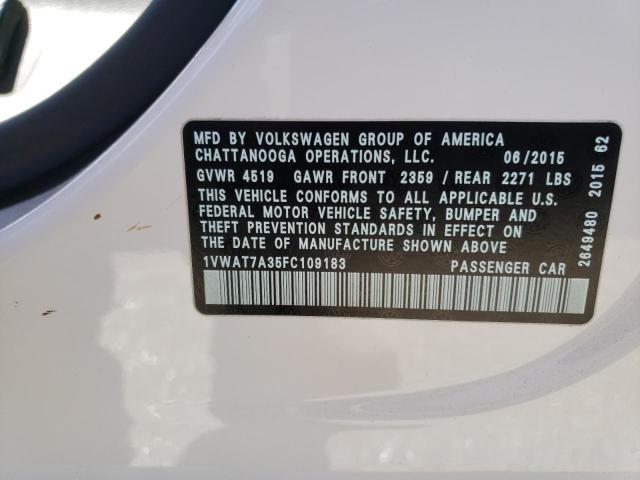 Photo 10 from auction – 2015 VOLKSWAGEN PASSAT S with VIN 1VWAT7A35FC109183