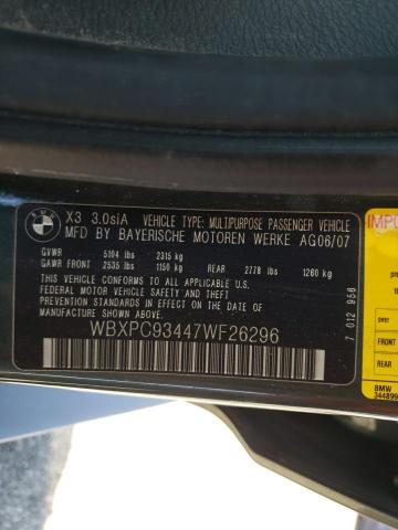 Photo 10 from auction – 2007 BMW X3 3.0SI with VIN WBXPC93447WF26296
