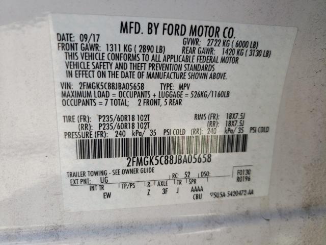 Photo 10 from auction – 2018 FORD FLEX SEL with VIN 2FMGK5C88JBA05658