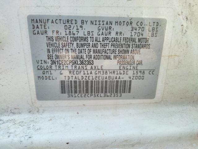 Photo 10 from auction – 2019 NISSAN VERSA NOTE with VIN 3N1CE2CP5KL362353