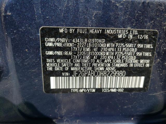 Photo 10 from auction – 2017 SUBARU CROSSTREK with VIN JF2GPABC0H8229980