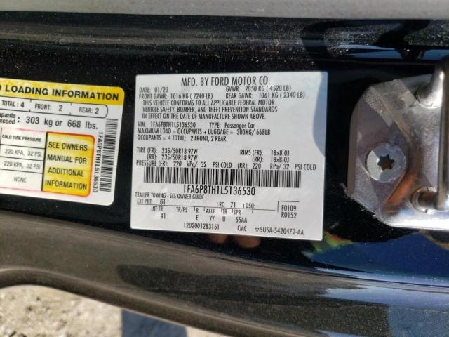 Photo 10 from auction – 2020 FORD MUSTANG with VIN 1FA6P8TH1L5136530