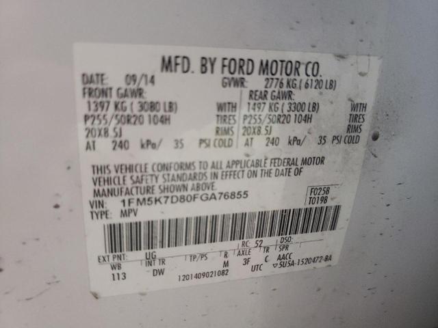 Photo 10 from auction – 2015 FORD EXPLORER X with VIN 1FM5K7D80FGA76855