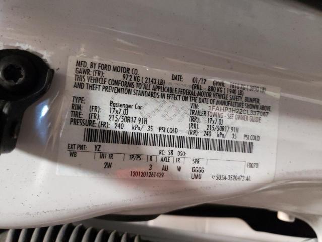 Photo 10 from auction – 2012 FORD FOCUS SEL with VIN 1FAHP3H22CL337087