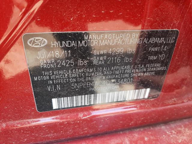 Photo 10 from auction – 2012 HYUNDAI SONATA GLS with VIN 5NPEB4AC4CH334801