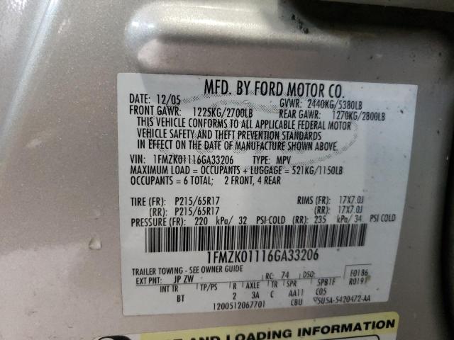 Photo 10 from auction – 2006 FORD FREESTYLE with VIN 1FMZK01116GA33206