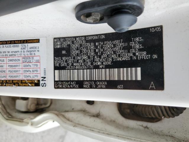 Photo 10 from auction – 2006 TOYOTA 4RUNNER SR with VIN JTEZU14R860067170