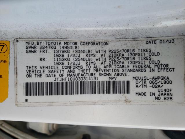 Photo 10 from auction – 2003 LEXUS RX 300 with VIN JTJHF10U030314131