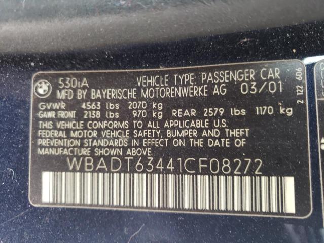Photo 10 from auction – 2001 BMW 530 I AUTO with VIN WBADT63441CF08272