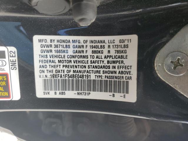 Photo 10 from auction – 2011 HONDA CIVIC LX with VIN 19XFA1F54BE048191
