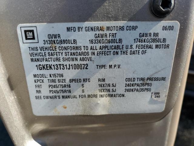 Photo 10 from auction – 2001 GMC YUKON with VIN 1GKEK13T31J100072