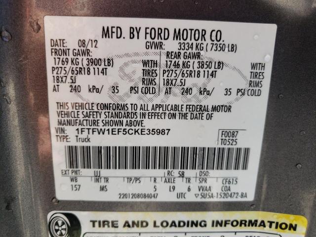 Photo 10 from auction – 2012 FORD F150 SUPER with VIN 1FTFW1EF5CKE35987