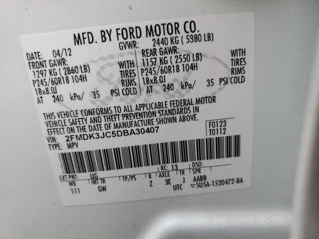 Photo 10 from auction – 2013 FORD EDGE SEL with VIN 2FMDK3JC5DBA30407