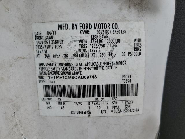 Photo 10 from auction – 2012 FORD F150 with VIN 1FTMF1CM6CKD69748