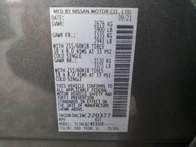 Photo 10 from auction – 2022 NISSAN PATHFINDER with VIN 5N1DR3AC1NC220377