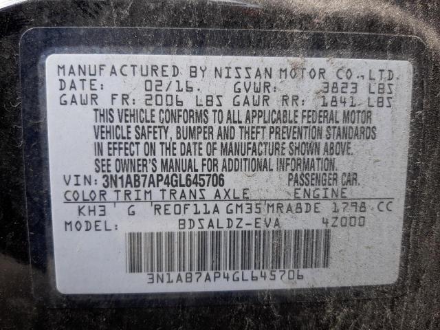 Photo 10 from auction – 2016 NISSAN SENTRA S with VIN 3N1AB7AP4GL645706