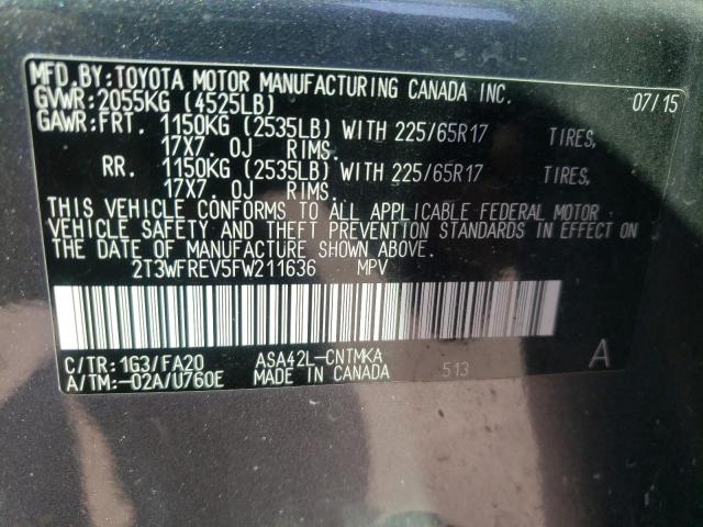 Photo 10 from auction – 2015 TOYOTA RAV4 XLE with VIN 2T3WFREV5FW211636